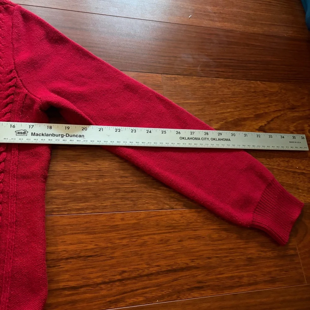 Chaps Classics Red Cable Knit V-Neck Sweater Cotton Blend Large Preppy Sweater